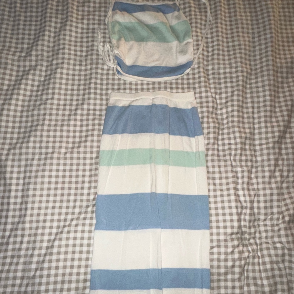 Sabo Skirt Blue and White Striped Set